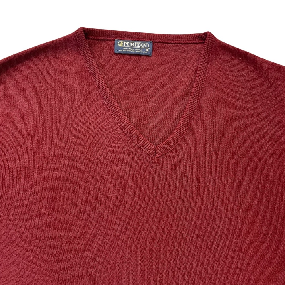 Vintage 70s Puritan V-Neck Sweater Mens XL Burgundy Orlon Acrylic Made in USA